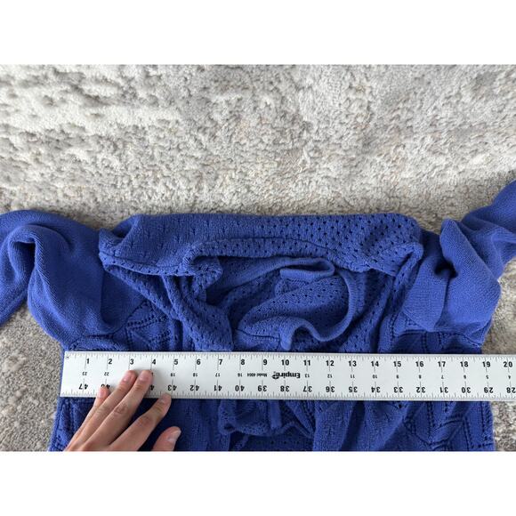 Design History Size L Cotton Blend Open Knit Cardigan Sweater Purple Blue - Picture 4 of 7